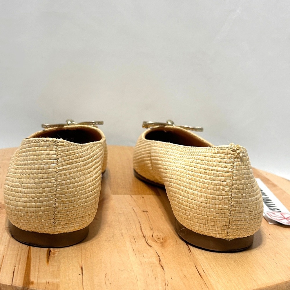 Jack Rogers Woven Raffia Pointed Toe Ballet Flats Beige Metallic Bow - Size 8.5M - Picture 7 of 12